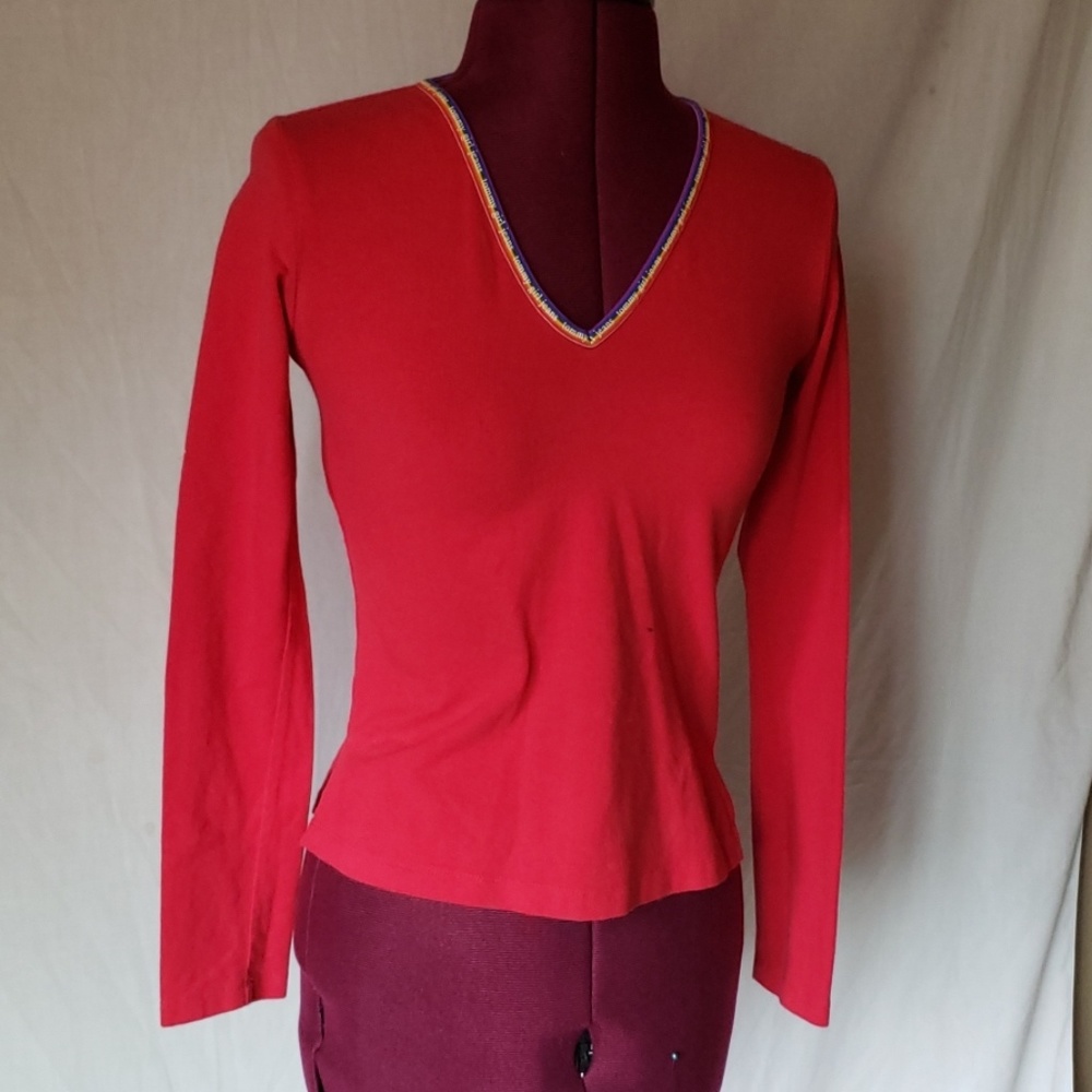 Red Tommy Hilfiger Jean's v neck vintage 90s